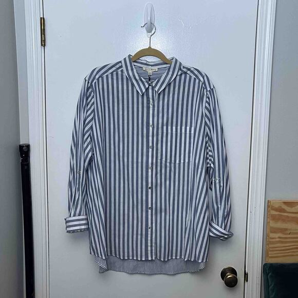 Jane and Delancey Blue & White Striped Cotton Button Down Shirt – Size 2X - Picture 6 of 8
